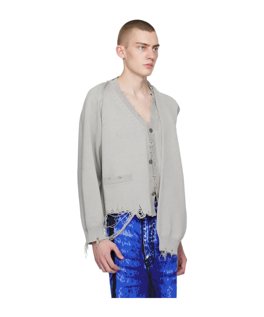 Distressed Detachable-Sleeve Cardigan