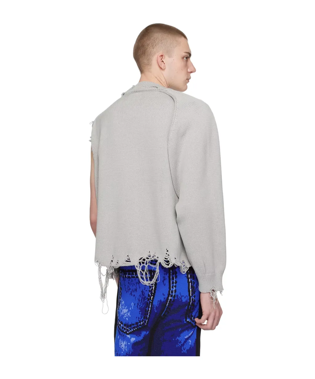Distressed Detachable-Sleeve Cardigan