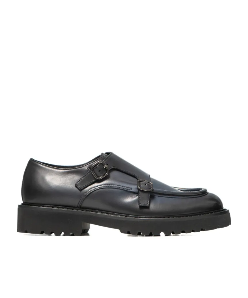Double-Buckle Almond Toe Monk Shoes