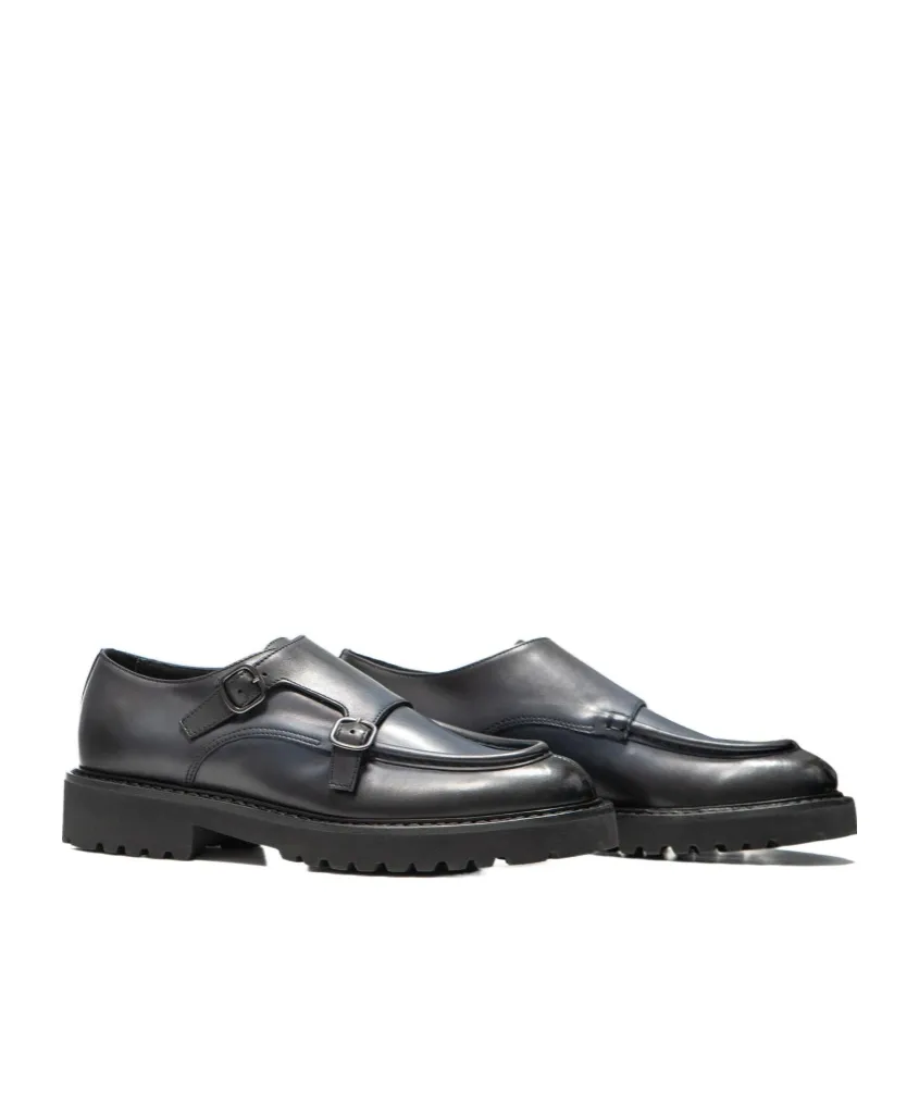 Double-Buckle Almond Toe Monk Shoes