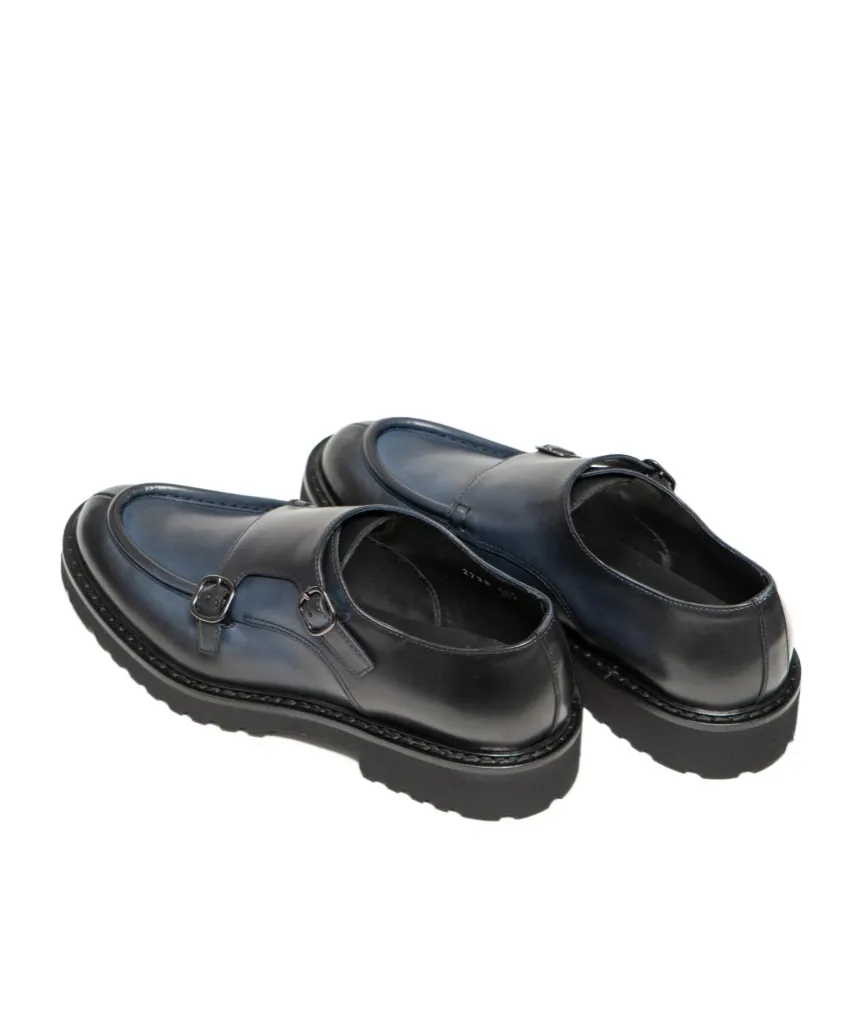Double-Buckle Almond Toe Monk Shoes