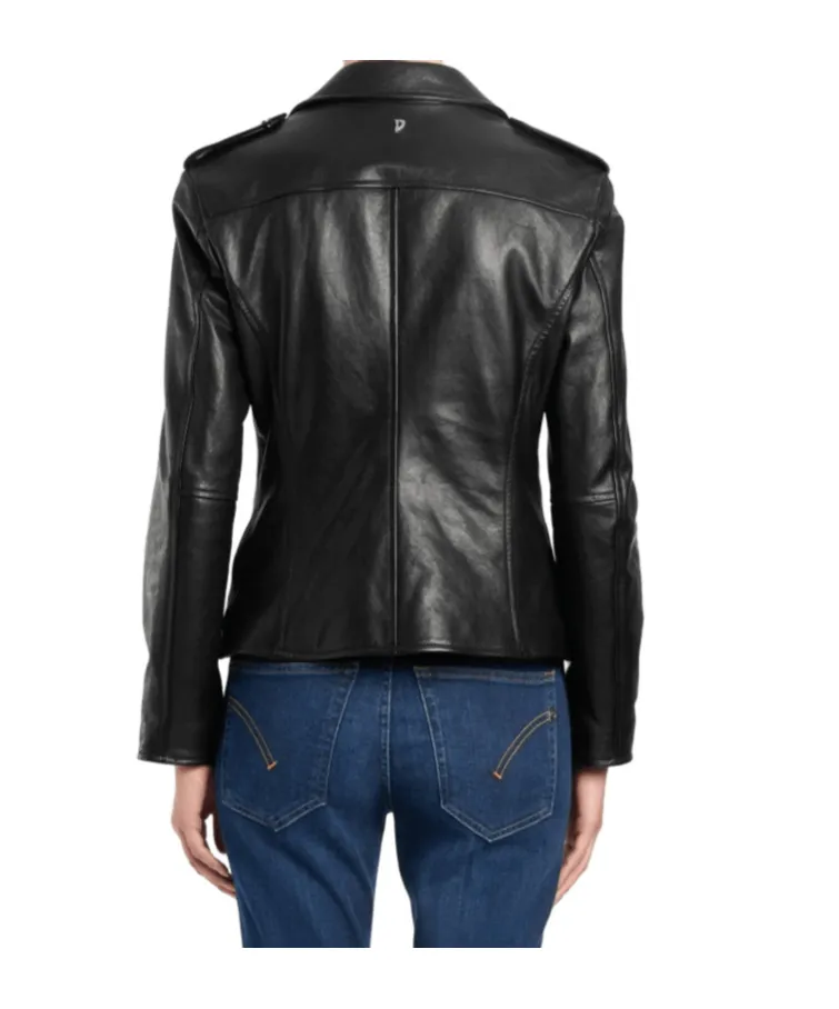 Asymmetric Zip Leather Jacket