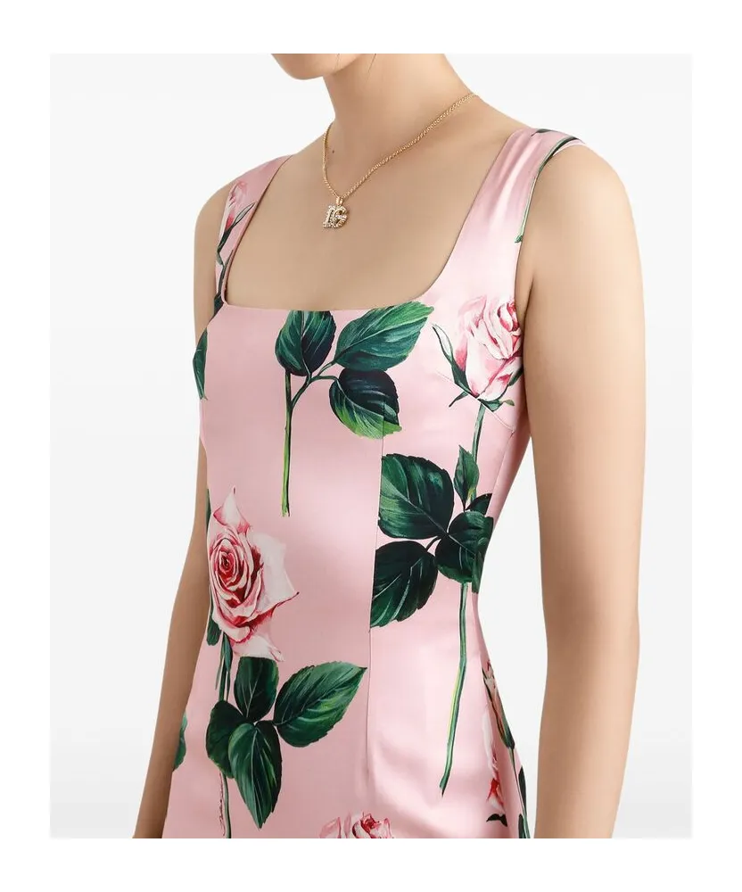 Floral Printed Square Neck Midi Dress