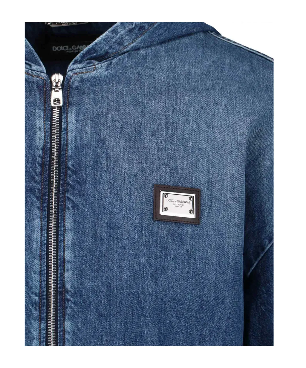 Logo Tag Hooded Denim Jacket