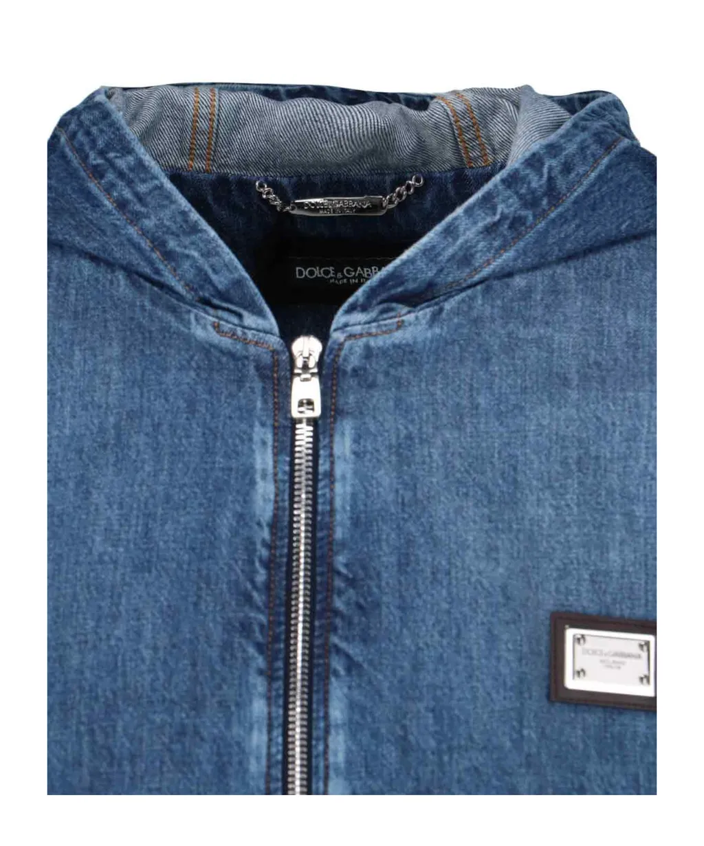Logo Tag Hooded Denim Jacket