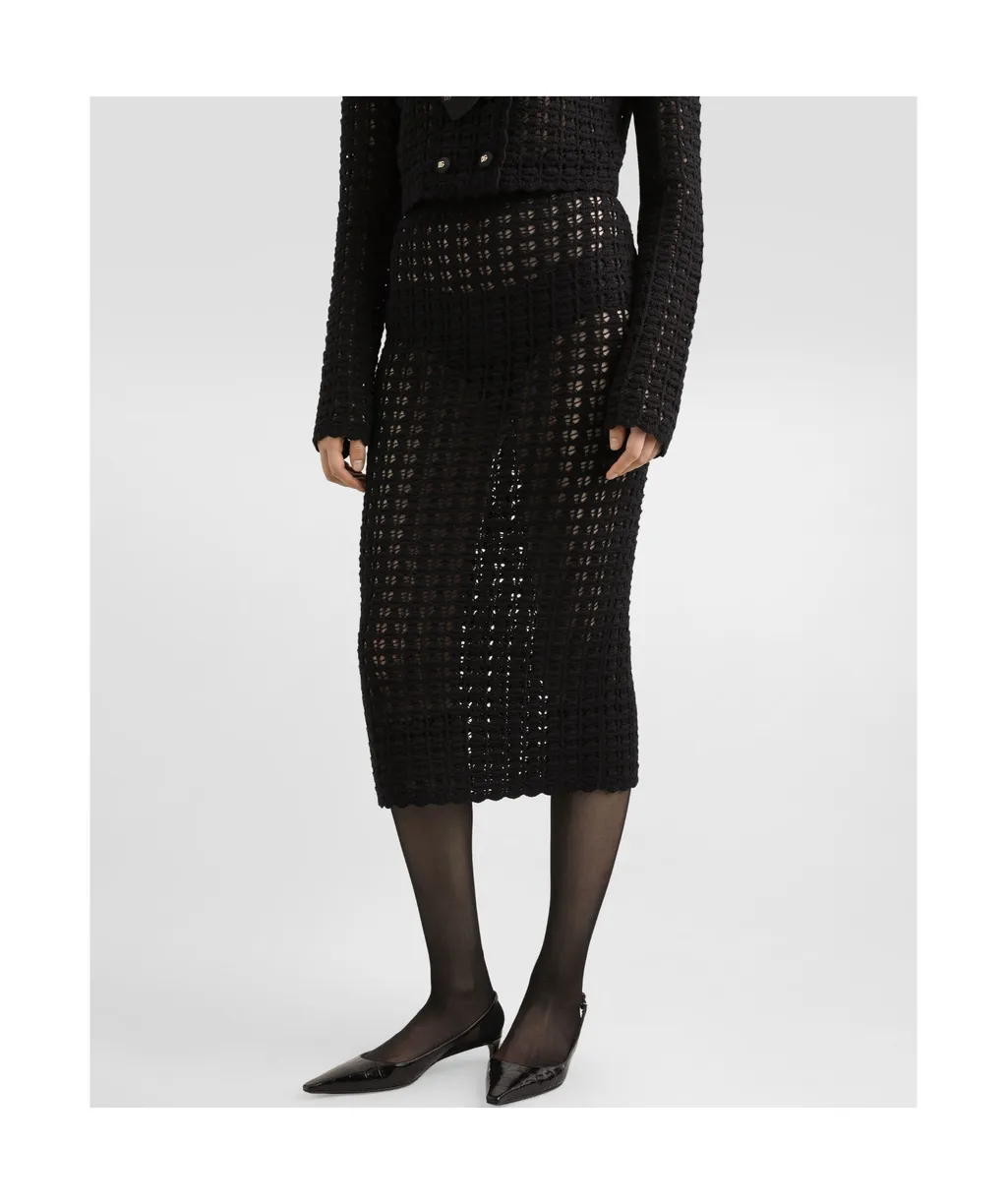 Elastic Waist Crochet Midi Skirt