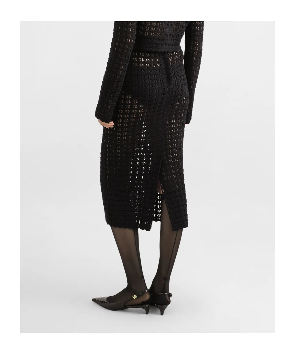Elastic Waist Crochet Midi Skirt