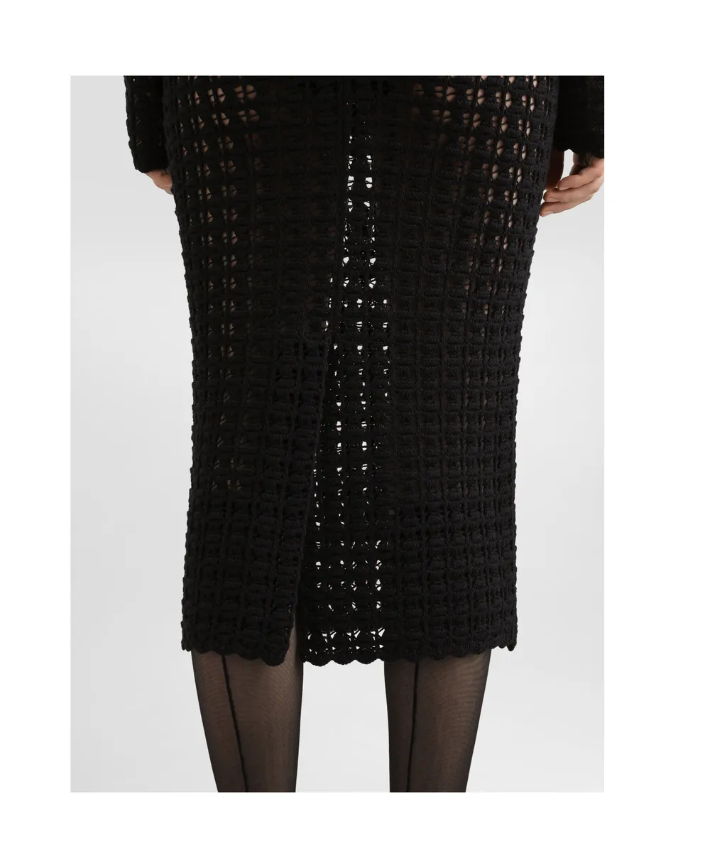 Elastic Waist Crochet Midi Skirt
