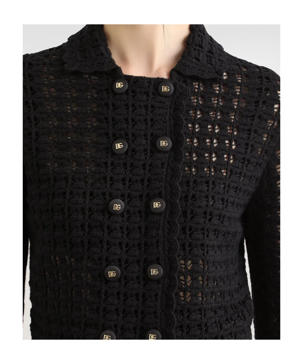 Double-Breasted Crochet Jacket