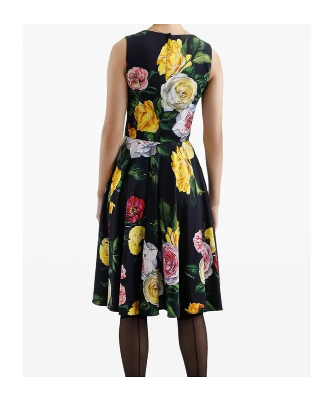 Floral Printed Cady Calf-Length Dress