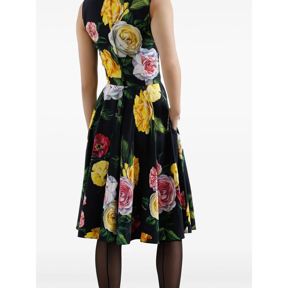 Floral Printed Cady Calf-Length Dress