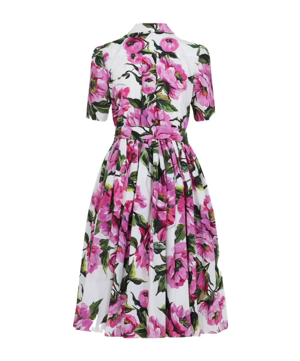 Peonie-Print Cotton Midi Dress