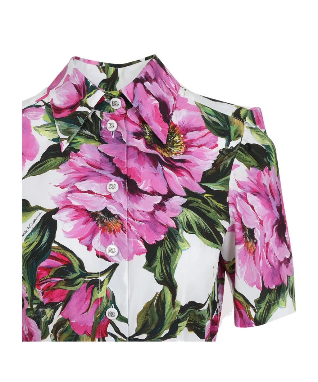 Peonie-Print Cotton Midi Dress