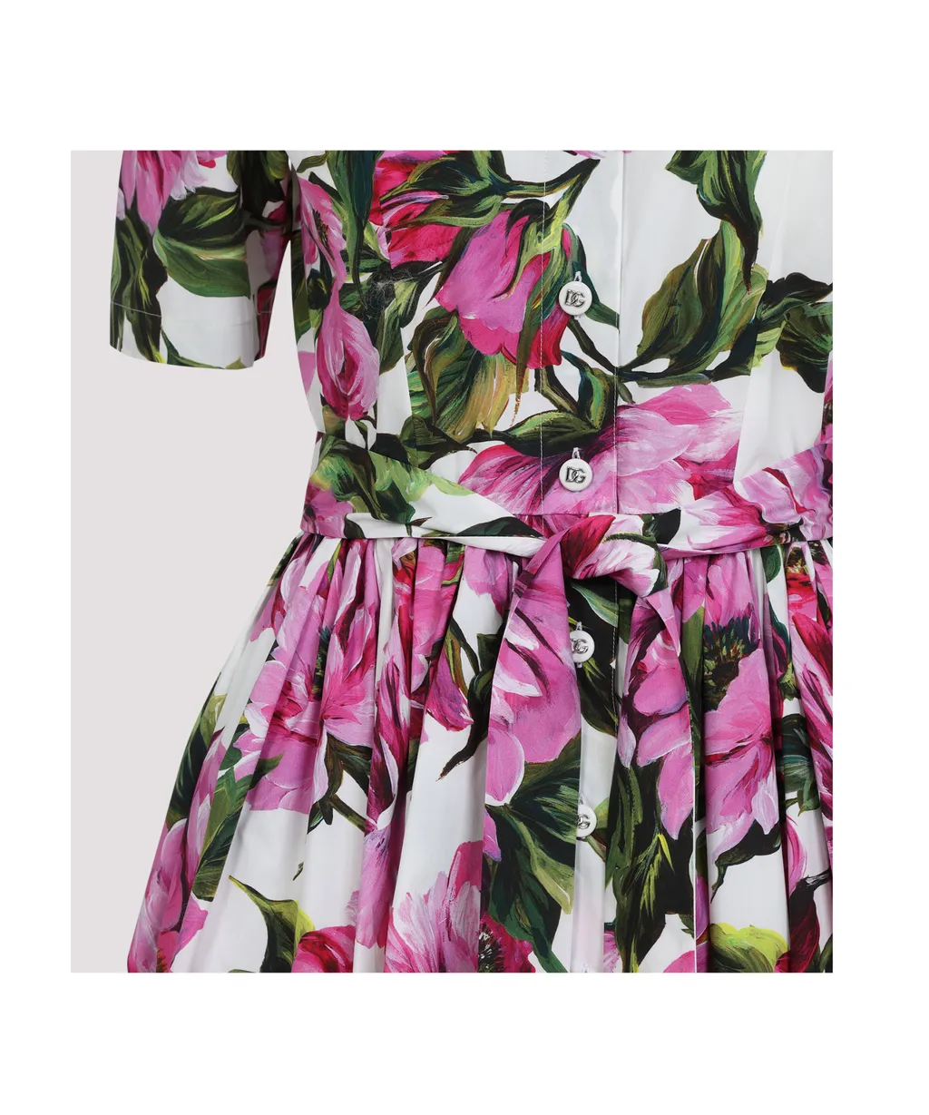 Peonie-Print Cotton Midi Dress