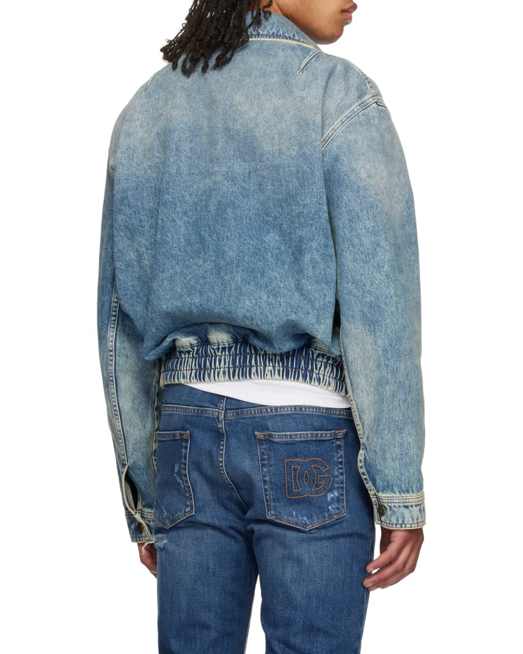 Logo Tag Zipped Denim Bomber Jacket