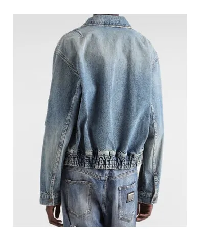 Logo Tag Zipped Denim Bomber Jacket
