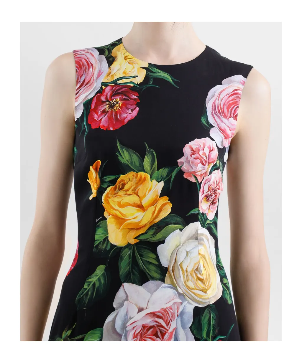 Floral Printed Cady Calf-Length Dress