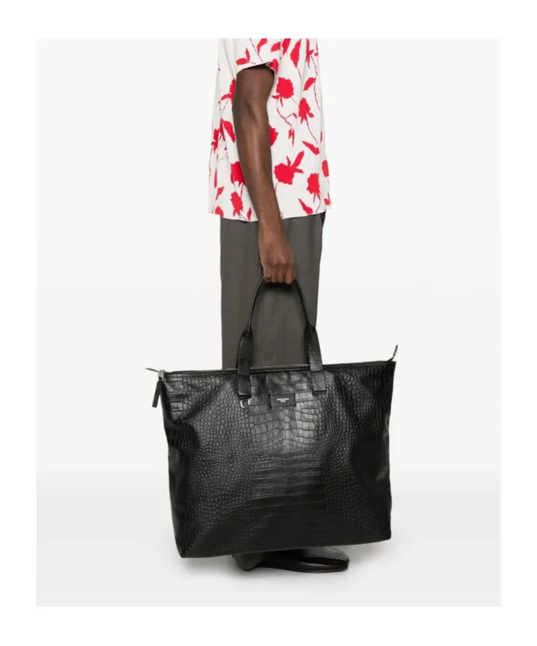 Crocodile-Embossed Leather Tote Bag