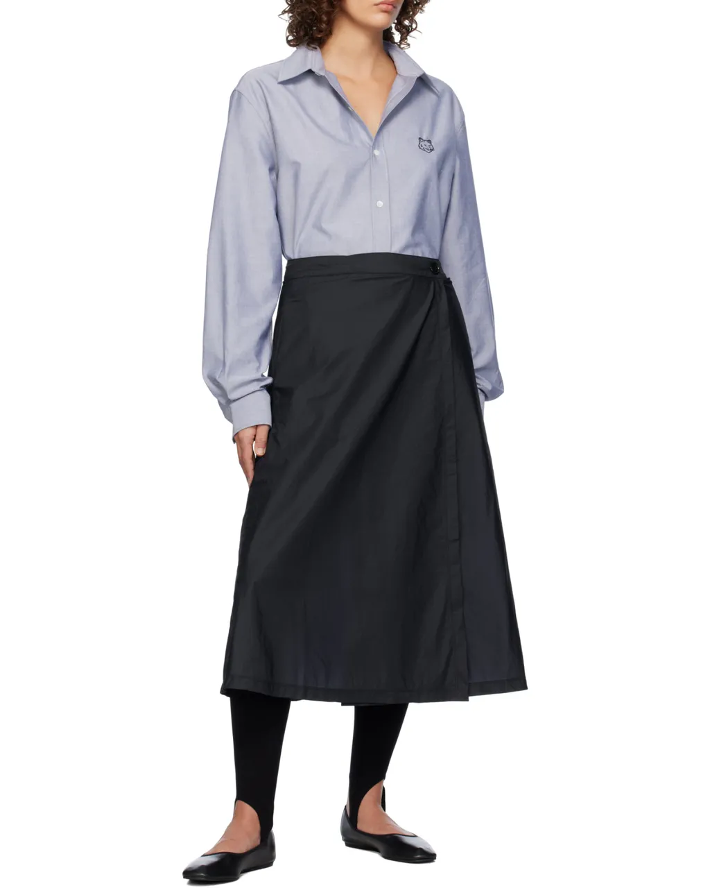 Fox Head Embroidered Curved Hem Shirt