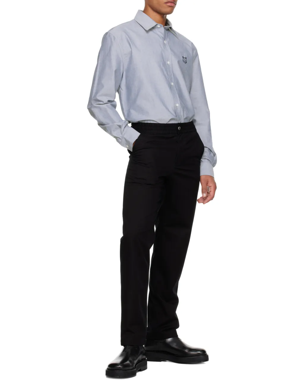 Fox Head Embroidered Curved Hem Shirt