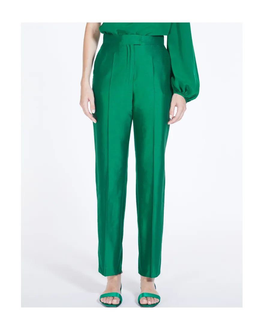 High-Waisted Silk Trousers