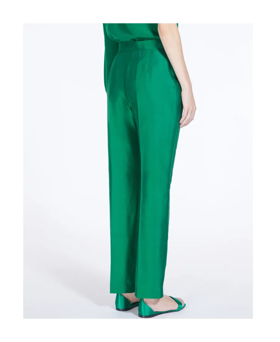 High-Waisted Silk Trousers