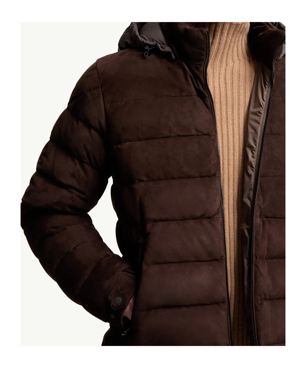 Arneb Hooded Suede Short Down Jacket