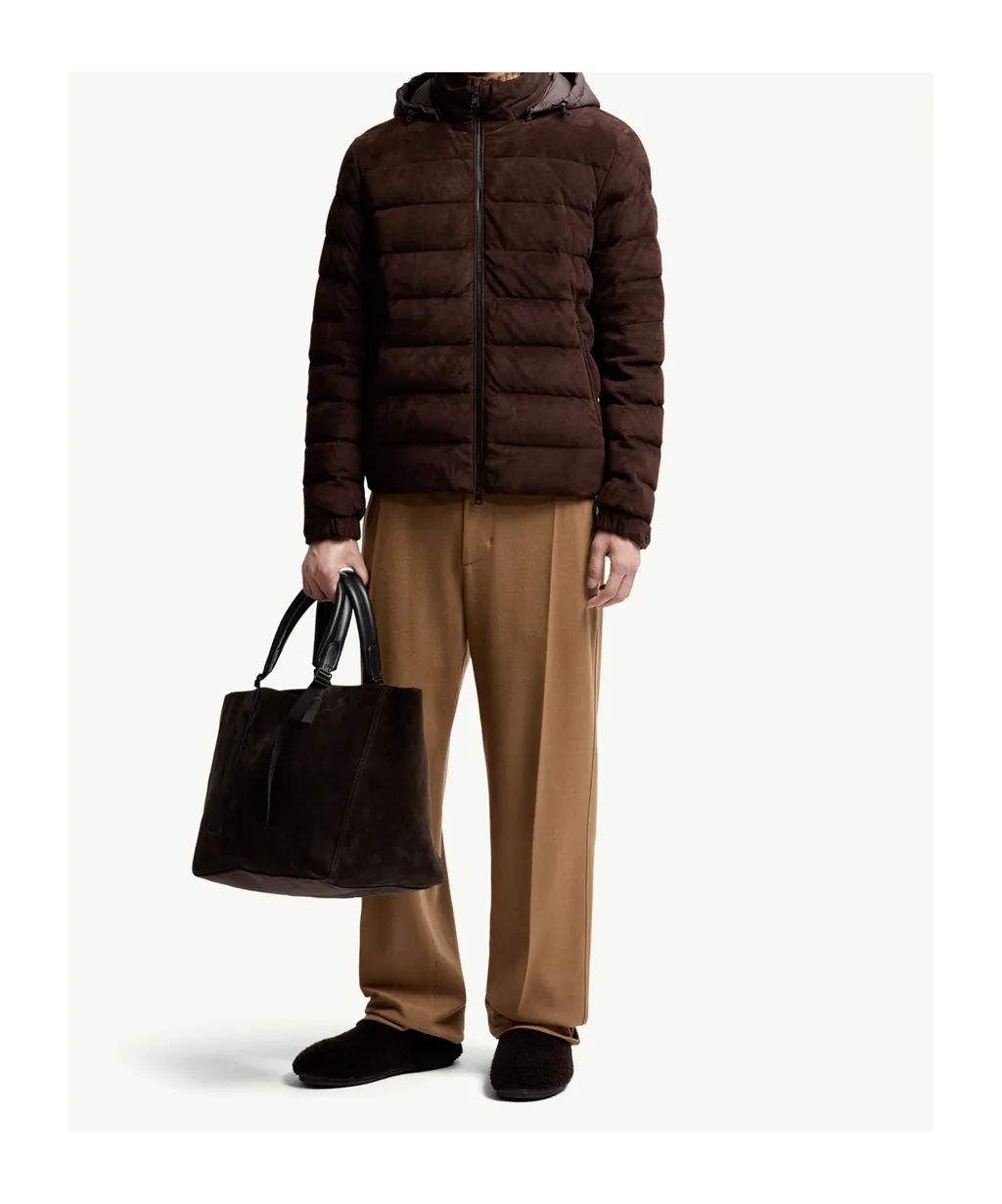 Arneb Hooded Suede Short Down Jacket