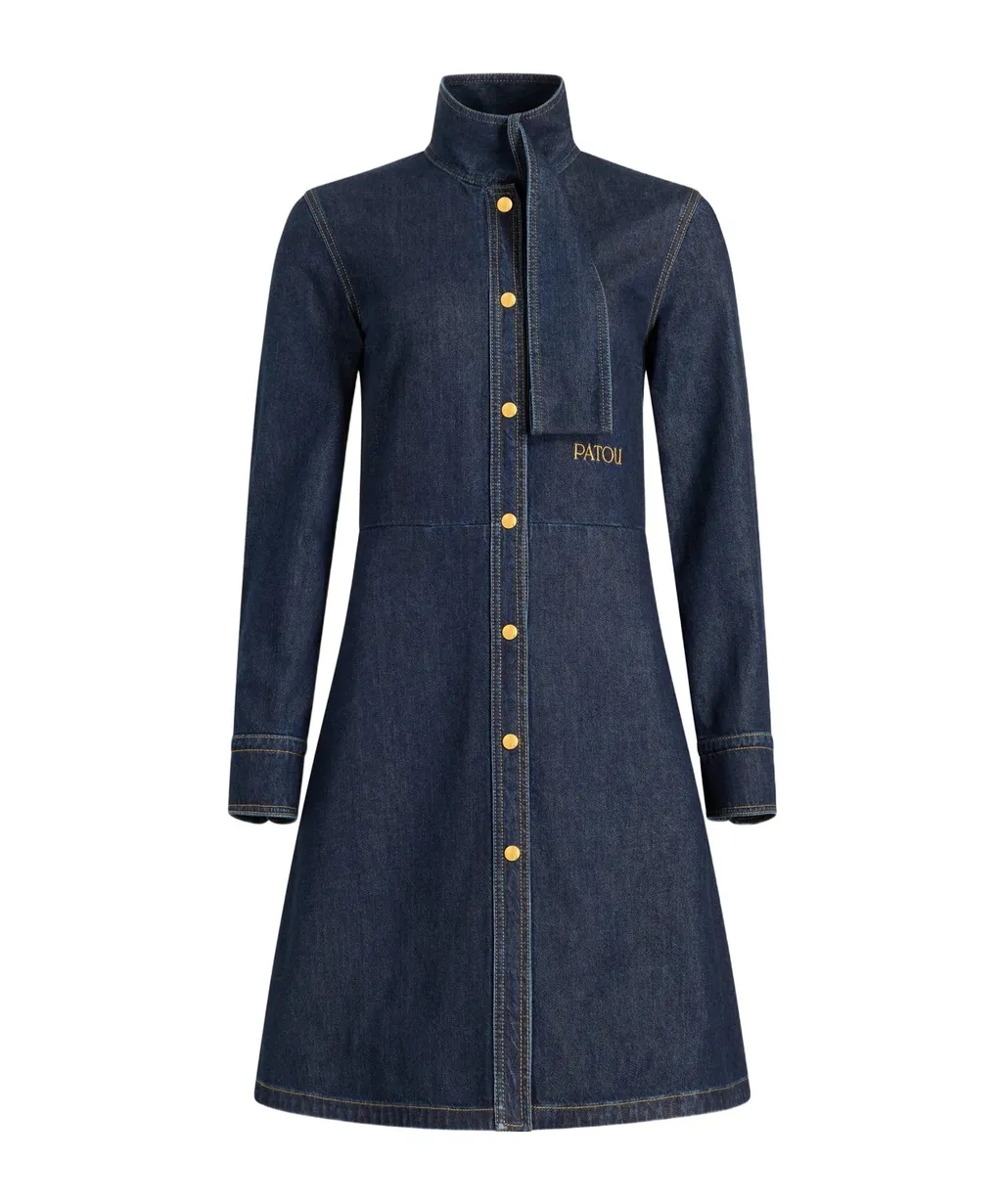 Scarf Collar Denim Dress
