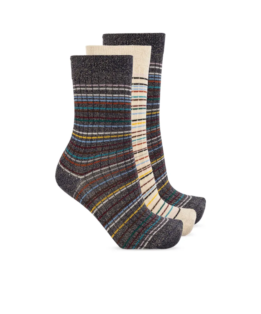Three Pack Of Cotton Socks With Lurex Thread