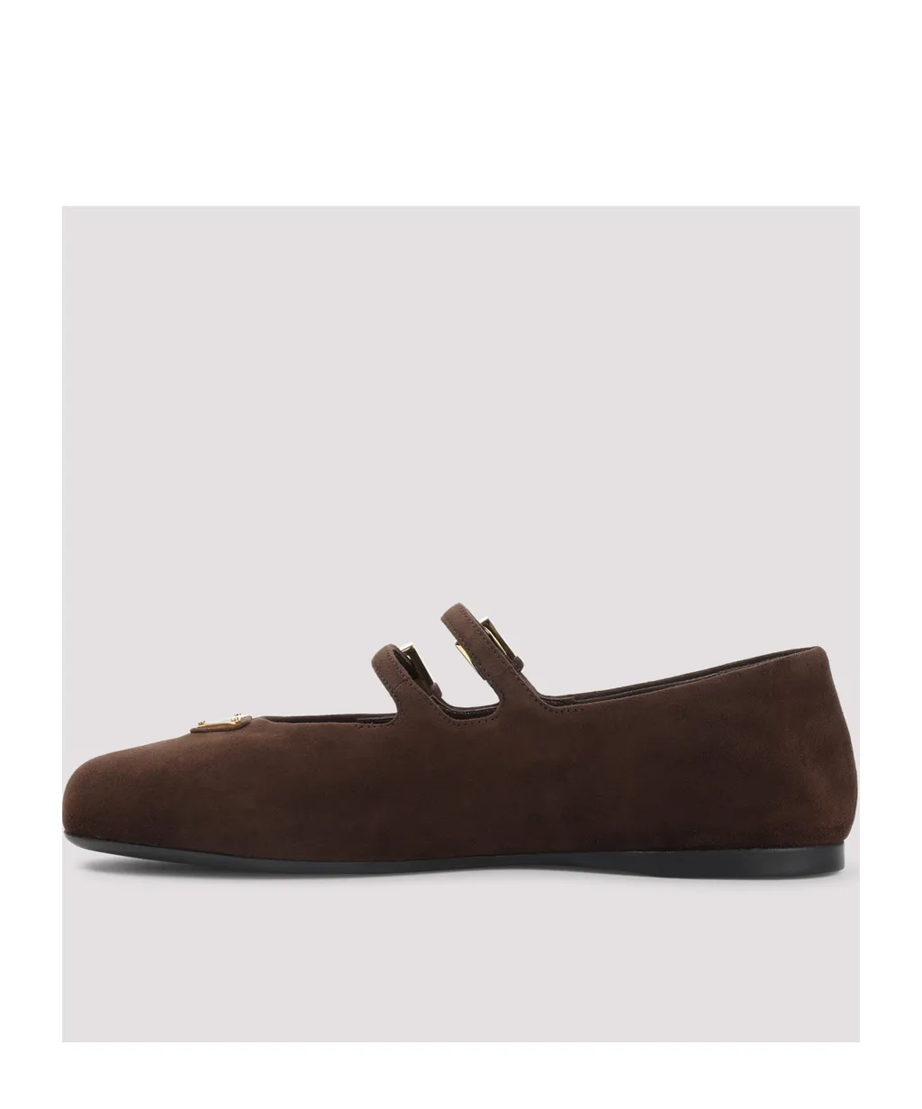 Double-Buckle Suede Ballet Flats