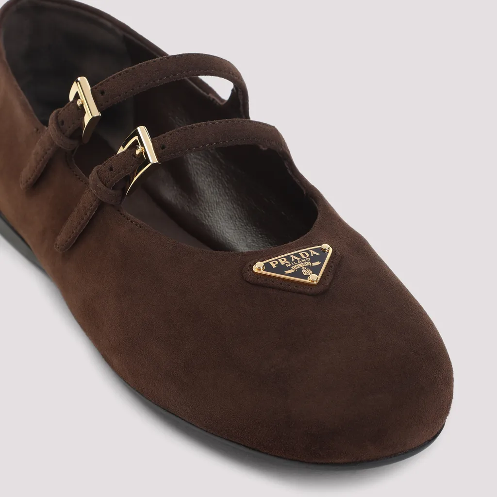 Double-Buckle Suede Ballet Flats