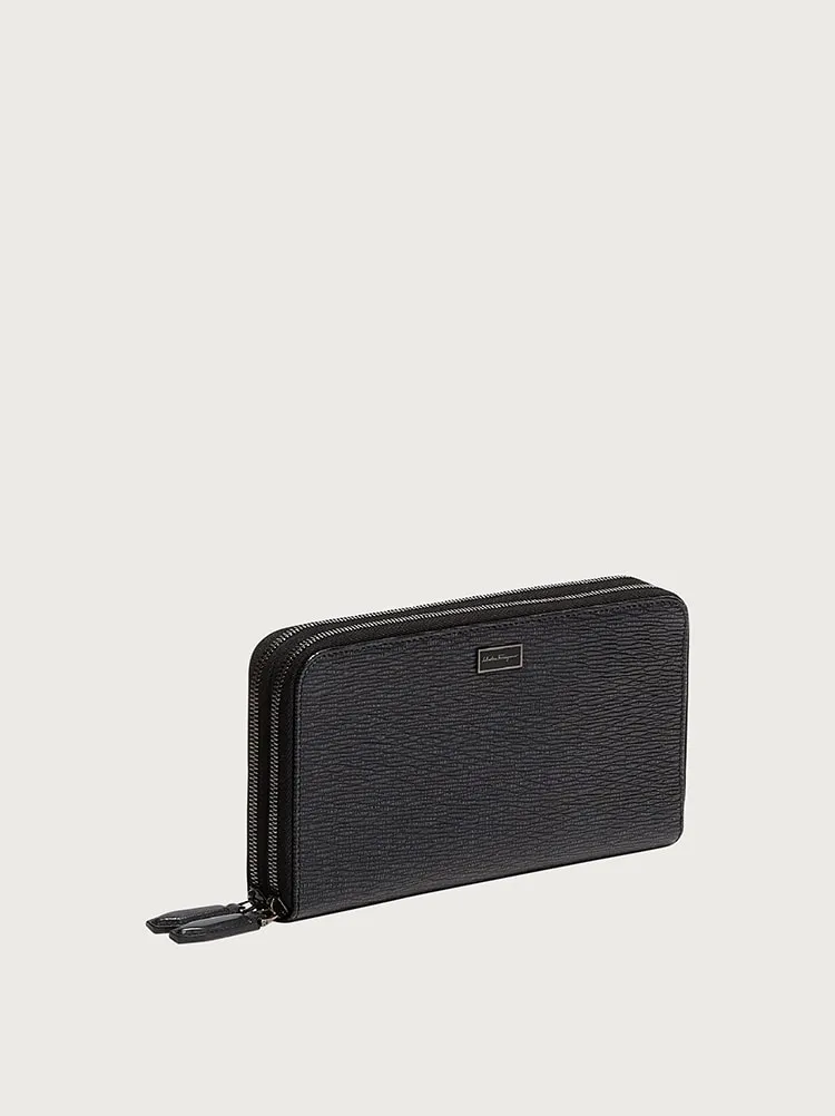 Embossed Leather Zip Around Wallet