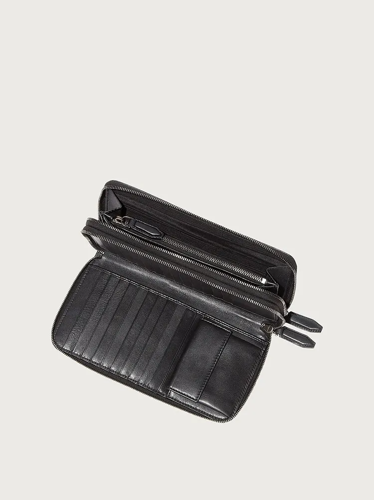 Embossed Leather Zip Around Wallet