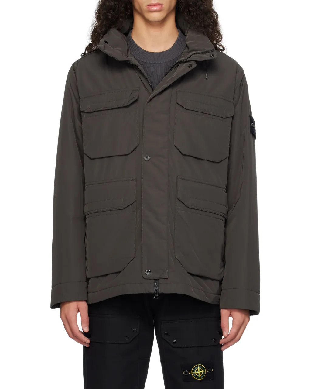 Compass-Badge Funnel Neck Puffer Jacket