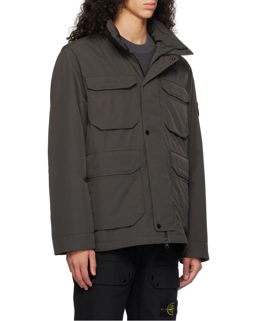 Compass-Badge Funnel Neck Puffer Jacket