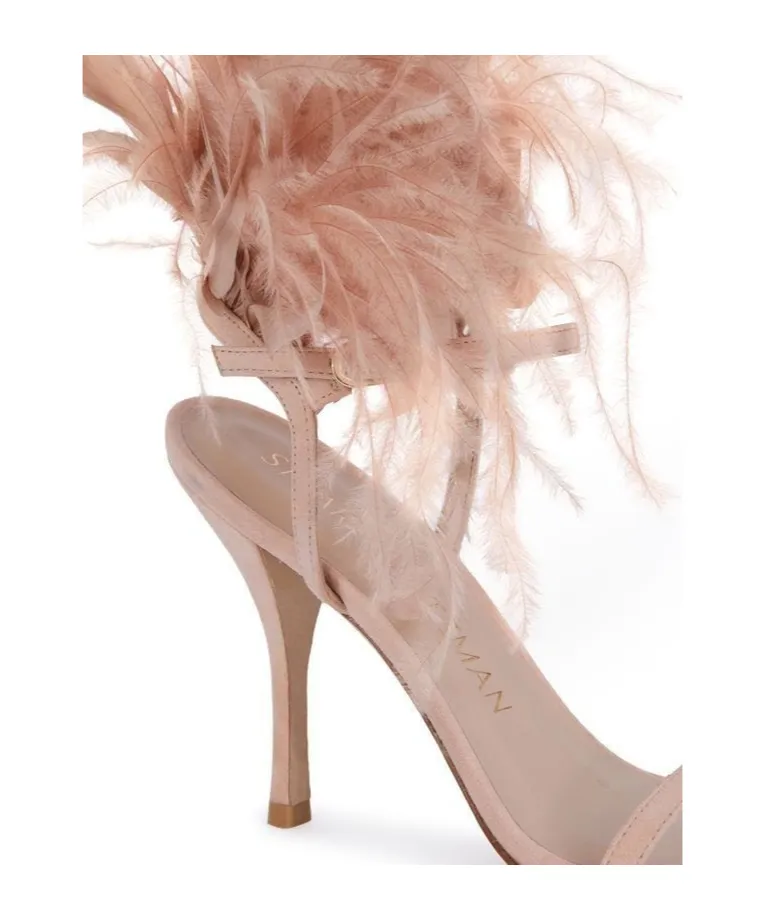 Feather-Decorated High-Heeled Sandals