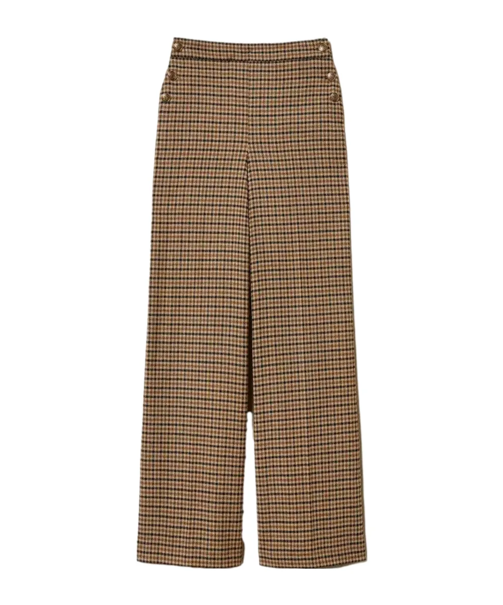 Checked Button-Fastening Trousers