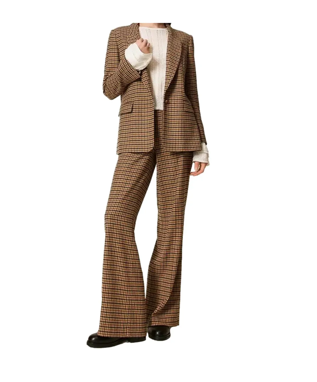 Checked Button-Fastening Trousers