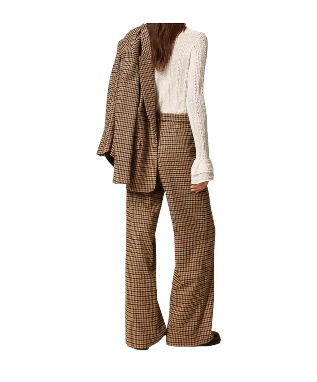 Checked Button-Fastening Trousers