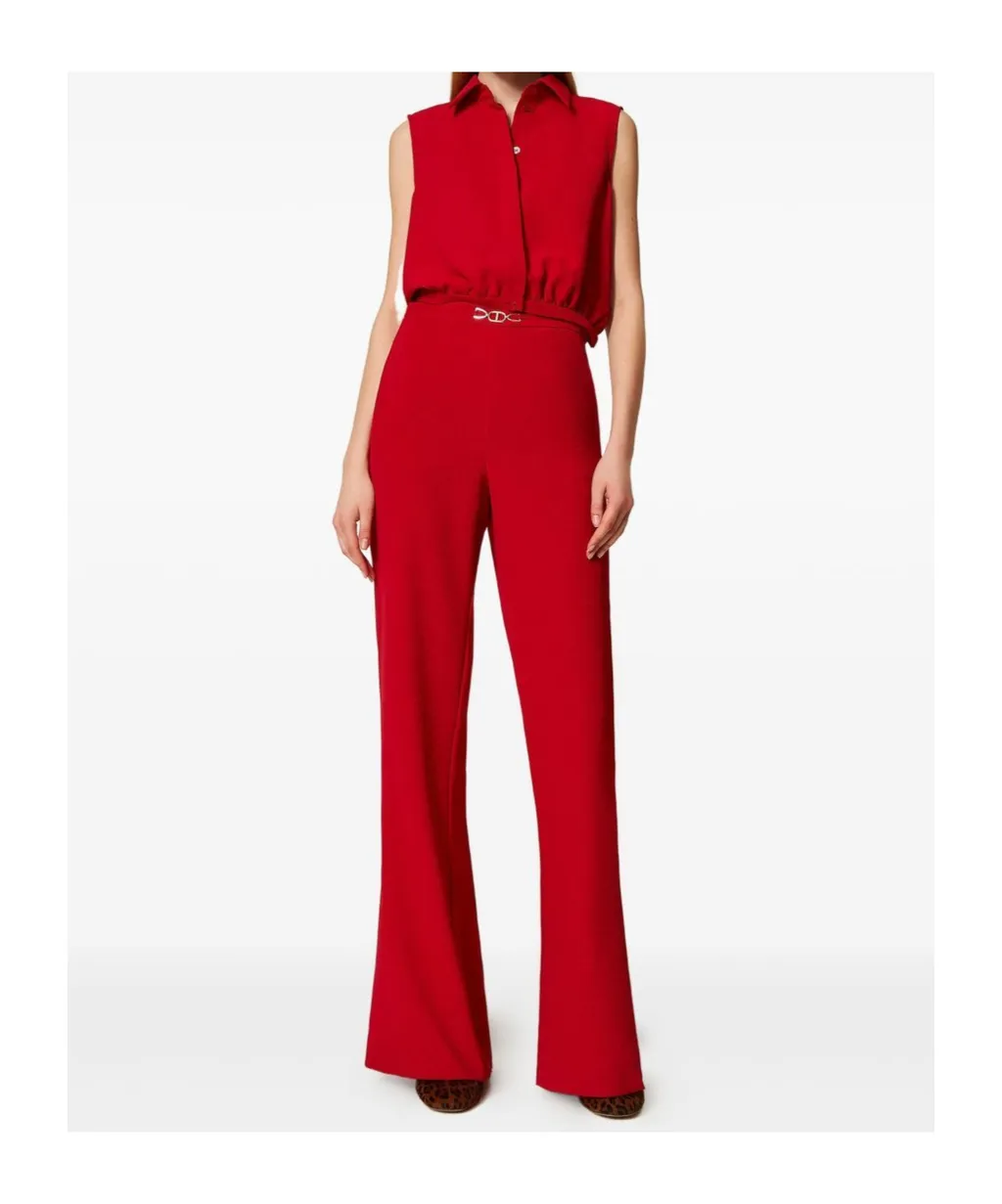 Sleeveless Shirt-Style Jumpsuit
