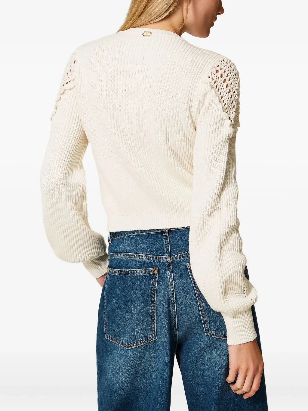 Crochet-Detail Ribbed Cardigan