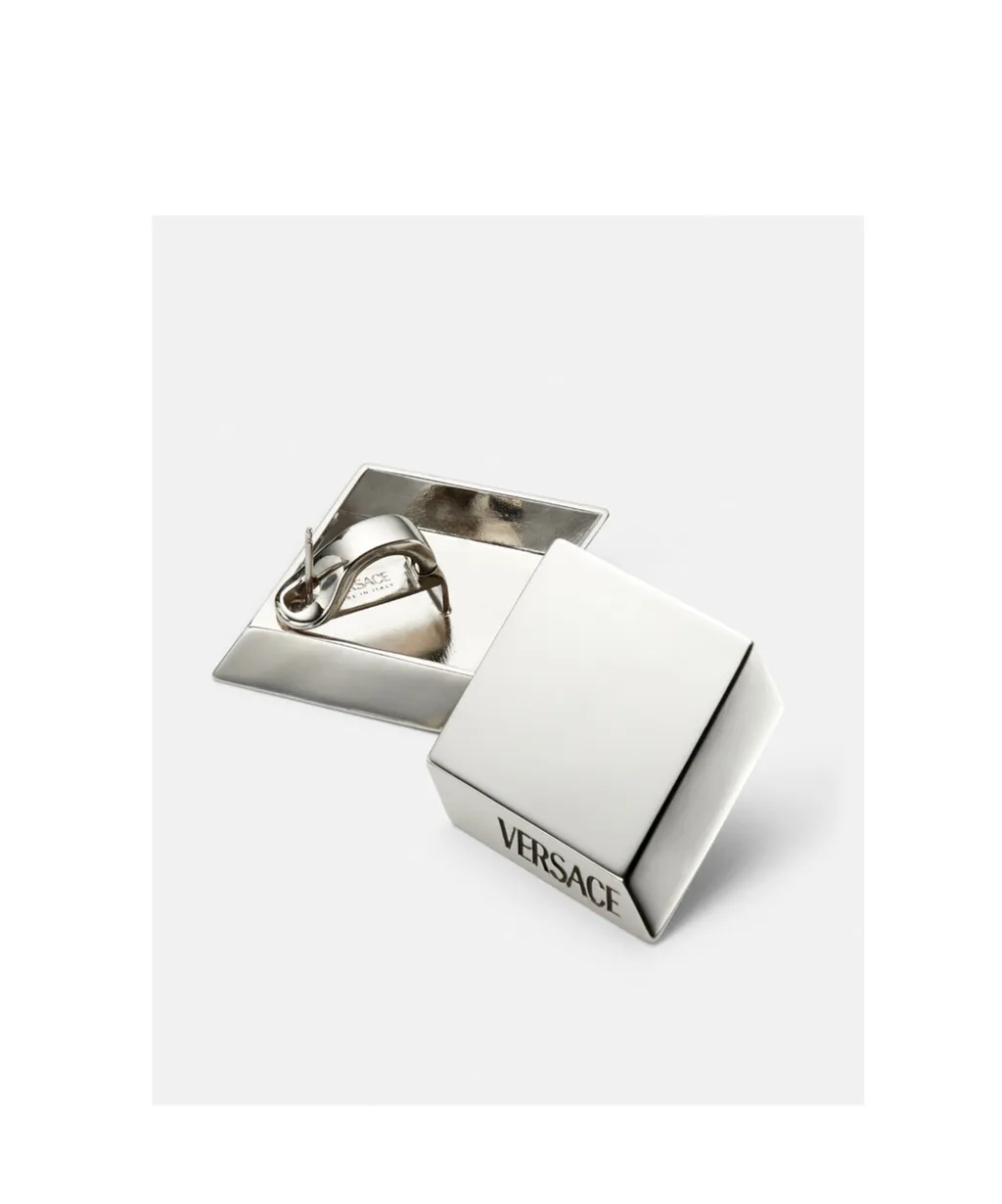 Logo-Engraved Polished Finish Stud Earrings