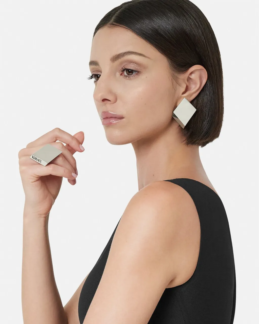 Logo-Engraved Polished Finish Stud Earrings