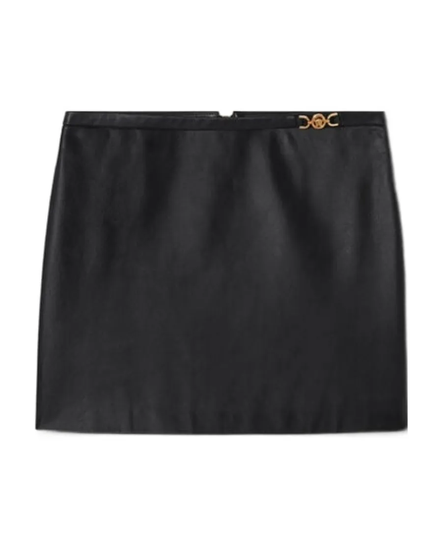 Logo Motif Plaque Mini Leather Skirt