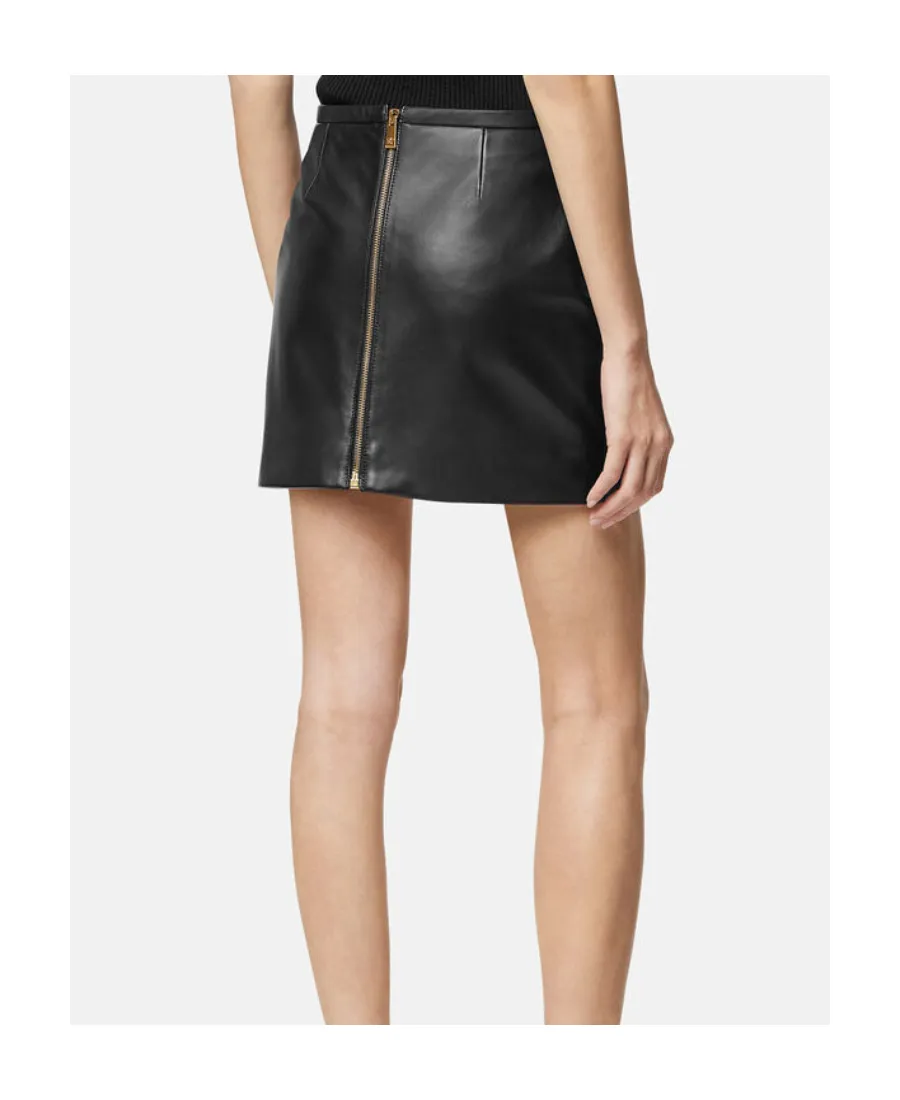 Logo Motif Plaque Mini Leather Skirt