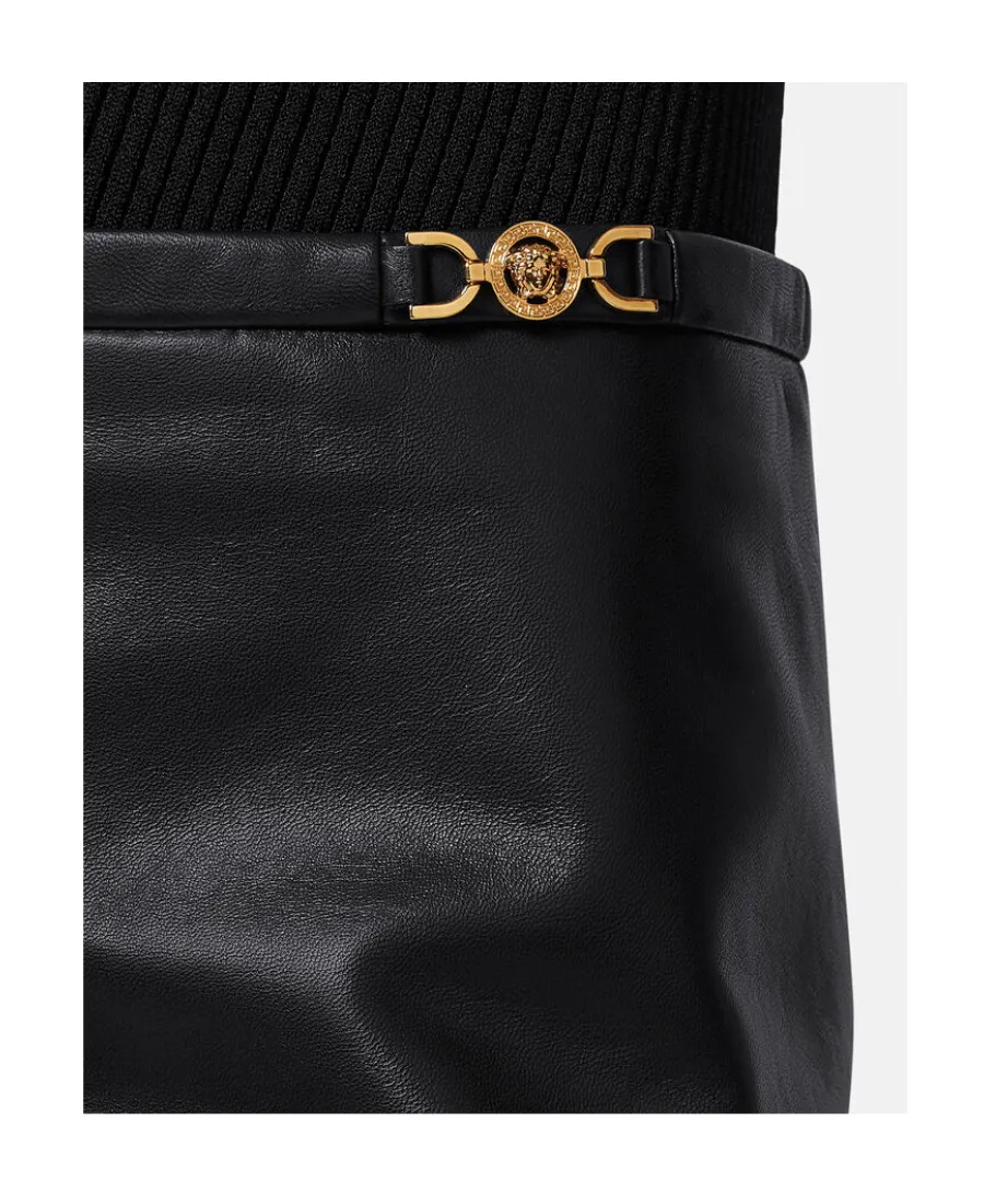 Logo Motif Plaque Mini Leather Skirt