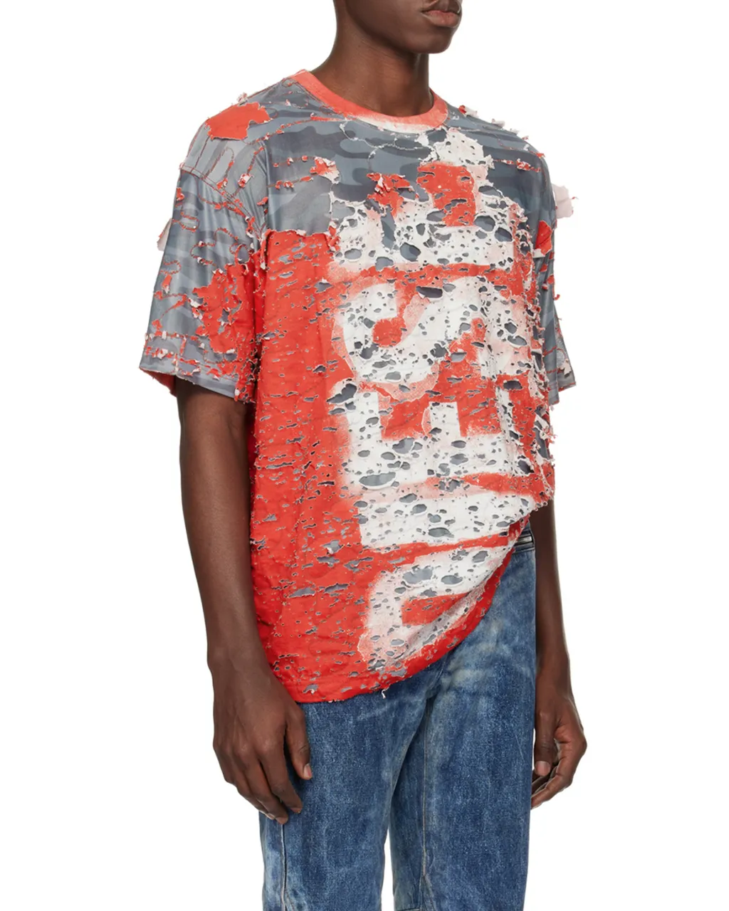 T-Box-Peel Logo Printed Distressed T-Shirt