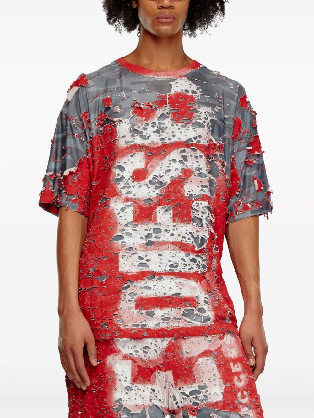 T-Box-Peel Logo Printed Distressed T-Shirt