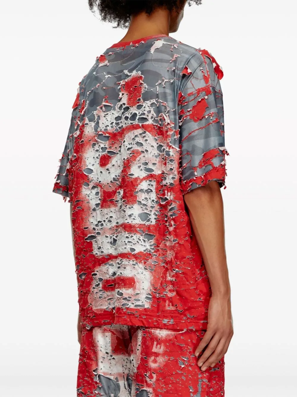 T-Box-Peel Logo Printed Distressed T-Shirt